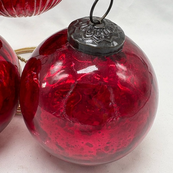 Lot Of 3 Kugel Style RED Mercury Crackle Glass Christmas Ornaments Heavy 4" - Picture 2 of 8